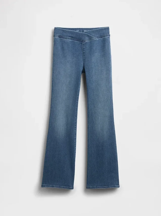 Jeans évasés à taille haute et ceinture croisée pour enfants