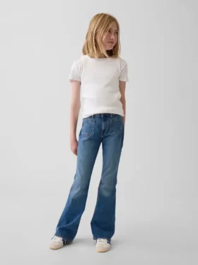 Jeans évasés à taille haute pour enfants, style années 70