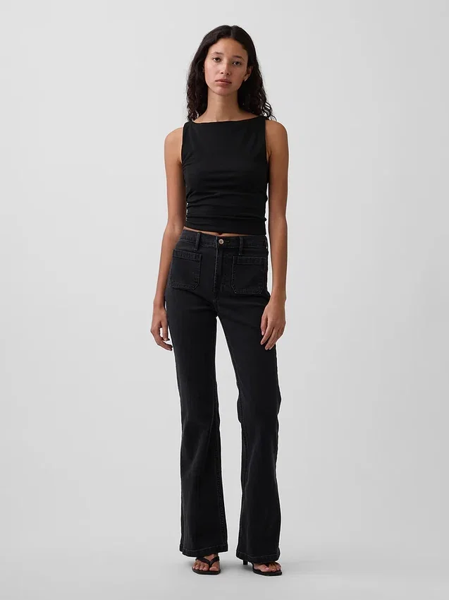Jeans évasés taille haute style années 70