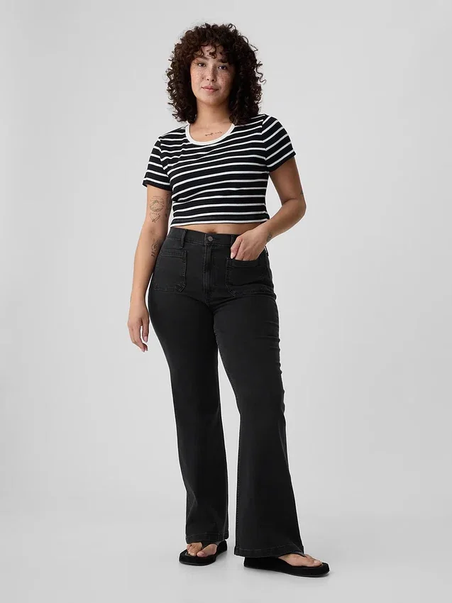 Jeans évasés taille haute style années 70