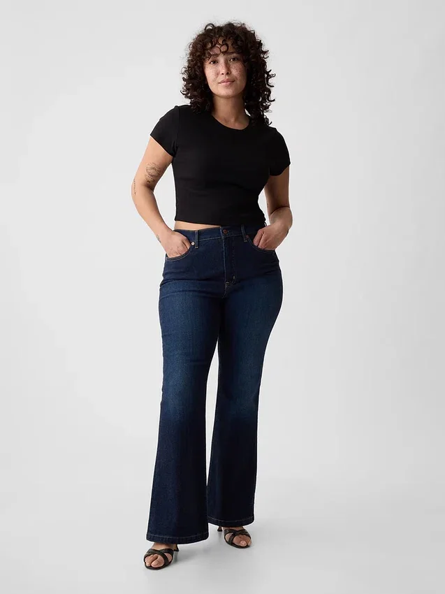 Jeans évasés taille haute style années 70