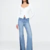 Jeans évasés taille haute style années 70 avec empiècements