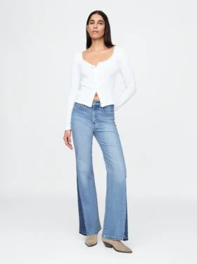 Jeans évasés taille haute style années 70 avec empiècements