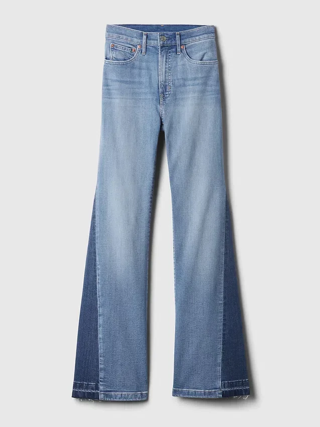 Jeans évasés taille haute style années 70 avec empiècements