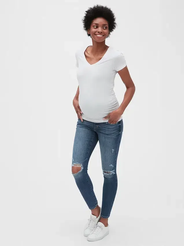Jeggings de maternité « Favorite » à effet usé et empiècement intégral