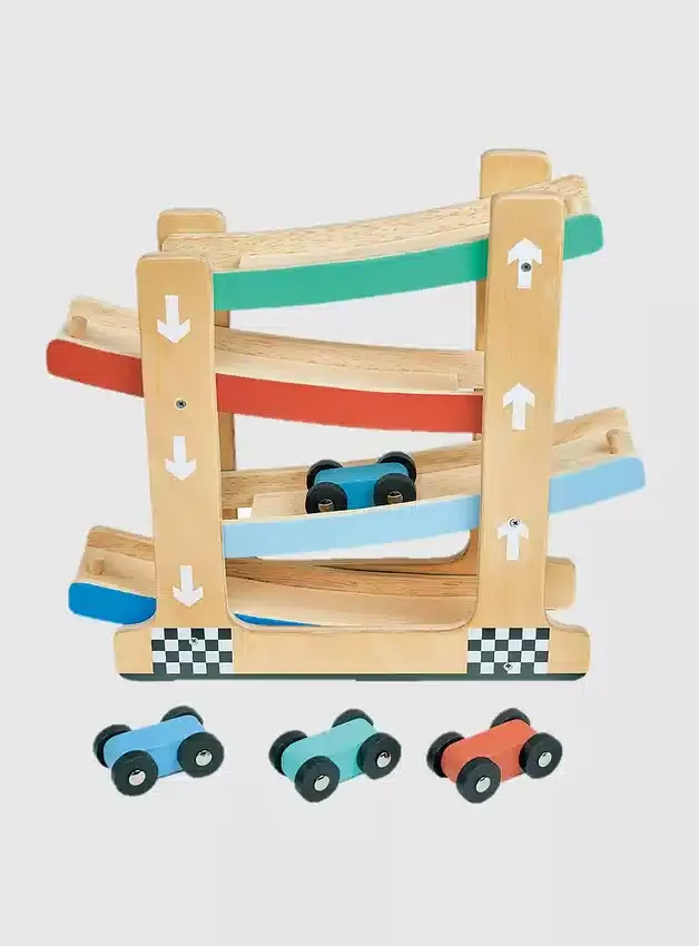Jeu de course de voitures sur rampe en bois pour tout-petits