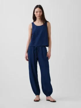 Jogger ample en denim de gaze de coton