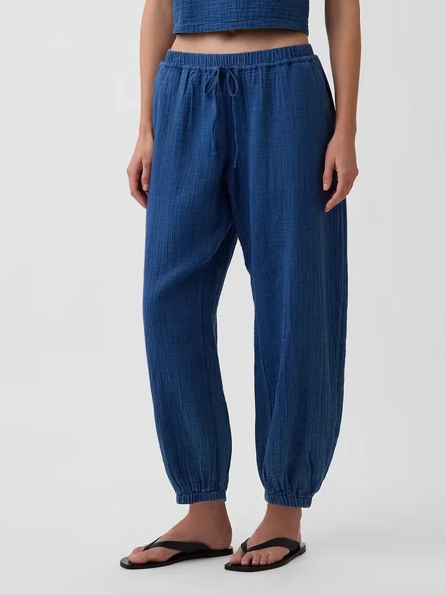Jogger ample en denim de gaze de coton
