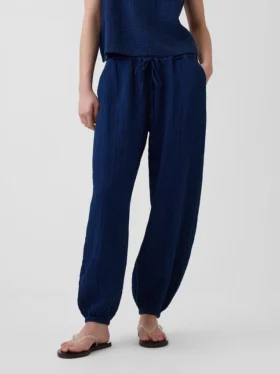 Jogger ample en denim de gaze de coton