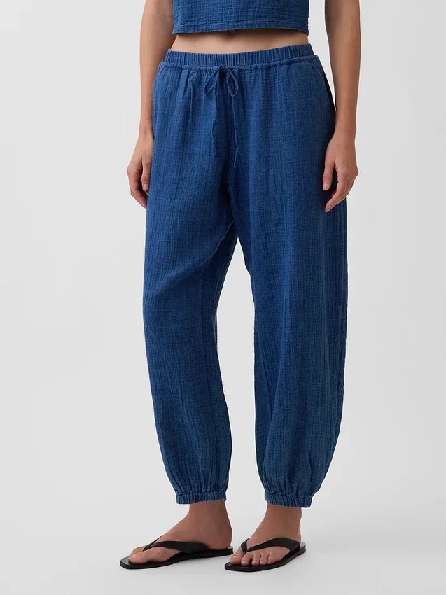 Jogger ample en denim de gaze de coton
