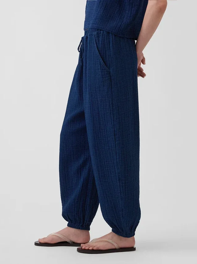 Jogger ample en denim de gaze de coton