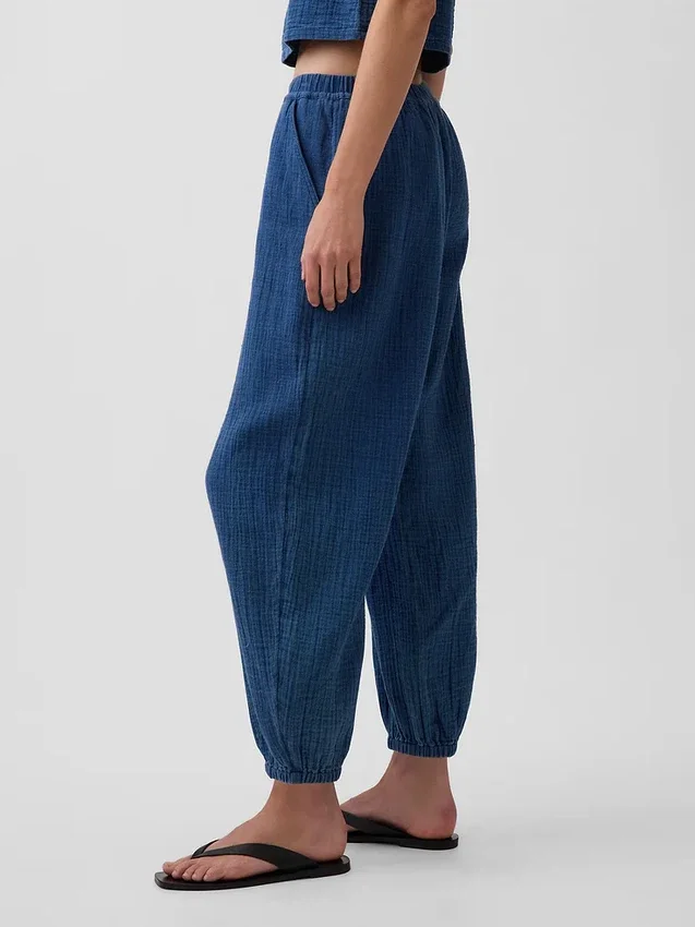 Jogger ample en denim de gaze de coton