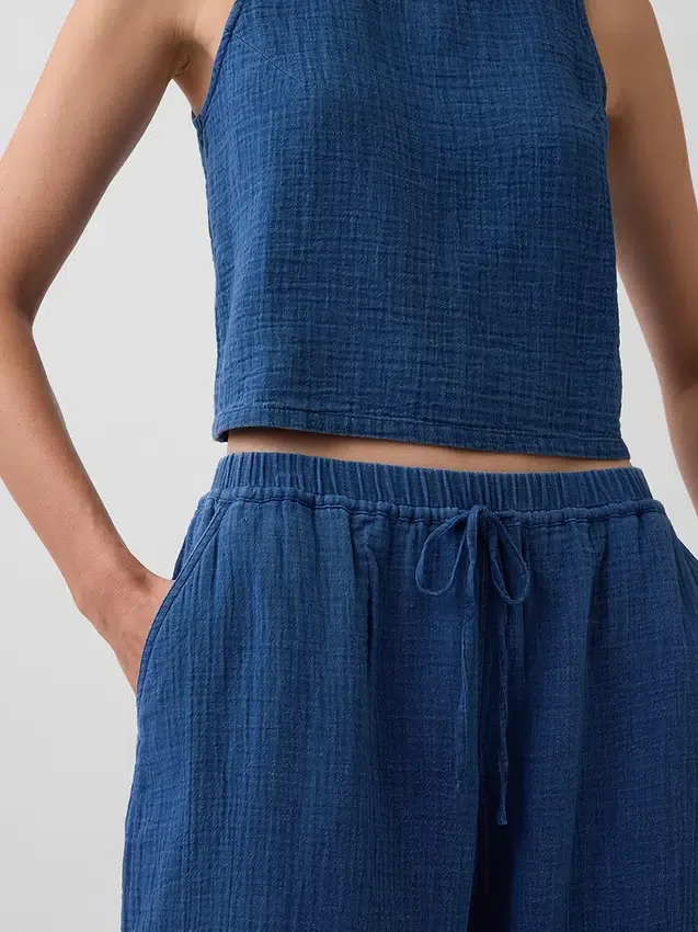 Jogger ample en denim de gaze de coton