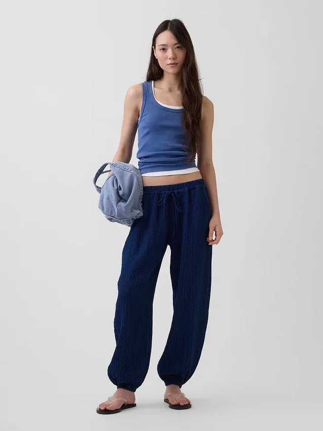 Jogger ample en denim de gaze de coton