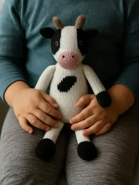 Jouet en tricot en forme de vache