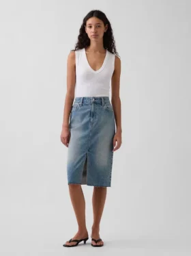 Jupe crayon midi en denim taille haute