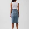 Jupe crayon midi en denim taille haute