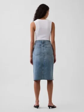Jupe crayon midi en denim taille haute