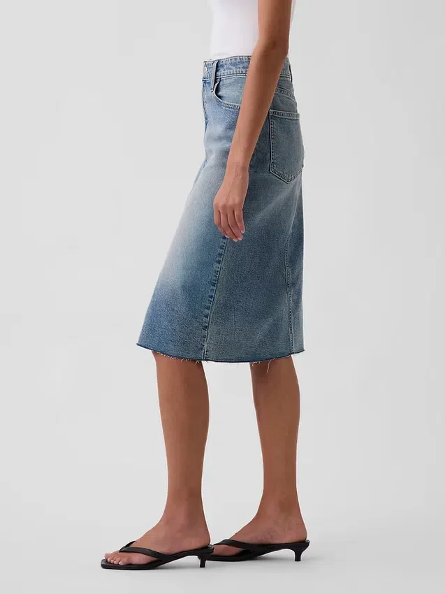 Jupe crayon midi en denim taille haute