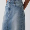 Jupe crayon midi en denim taille haute