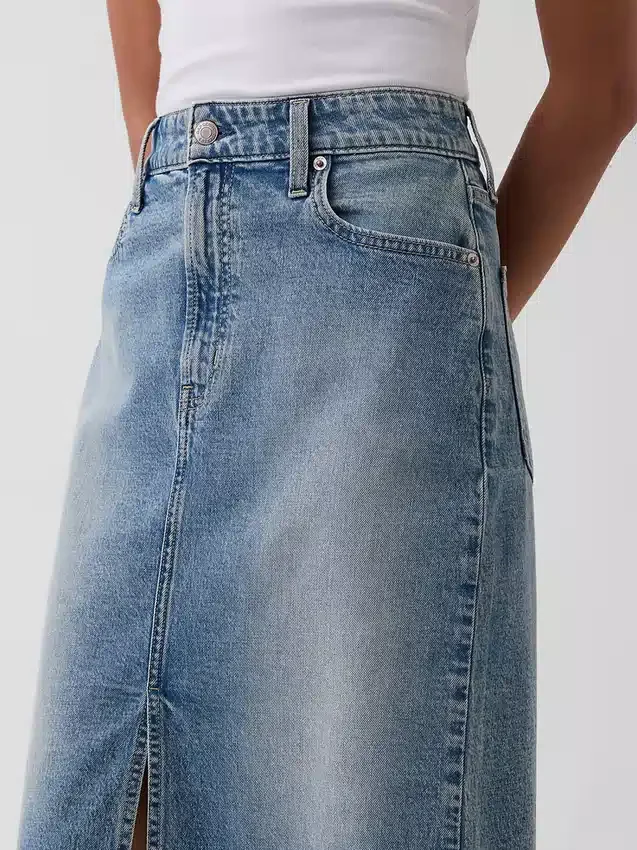 Jupe crayon midi en denim taille haute
