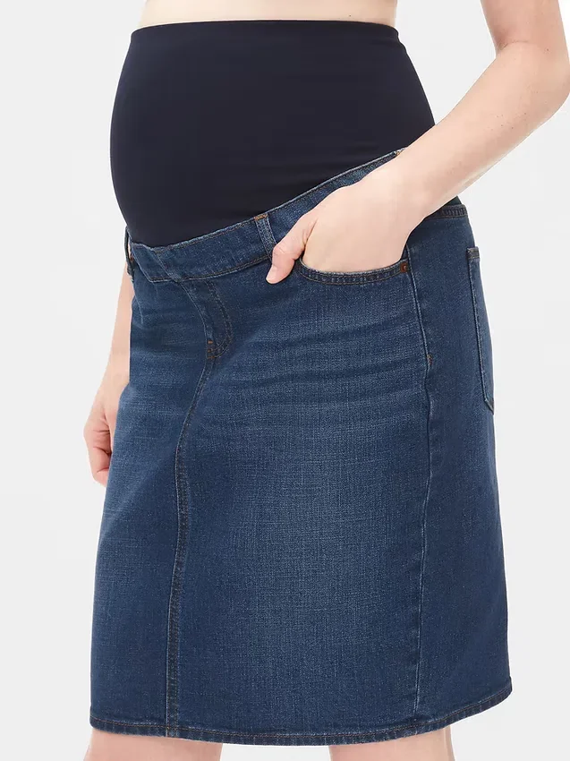 Jupe de maternité en denim à panneau intégral