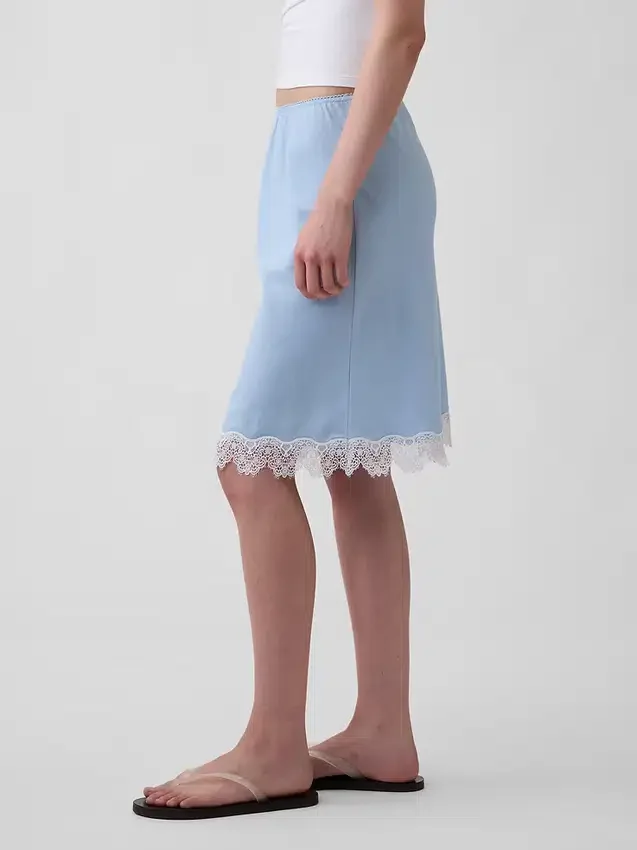 Jupe en mélange de lin avec bordure en dentelle
