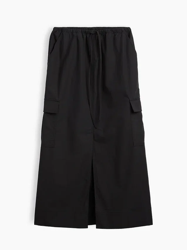 Jupe longue cargo en popeline facile à enfiler
