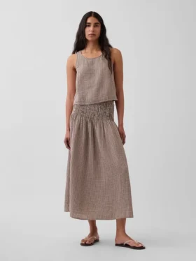 Jupe longue en gaze de coton à taille smockée