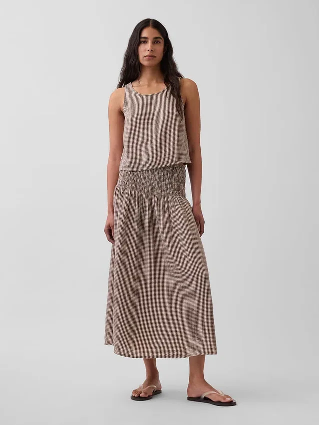 Jupe longue en gaze de coton à taille smockée