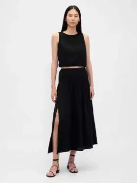 Jupe longue en gaze de coton à taille smockée