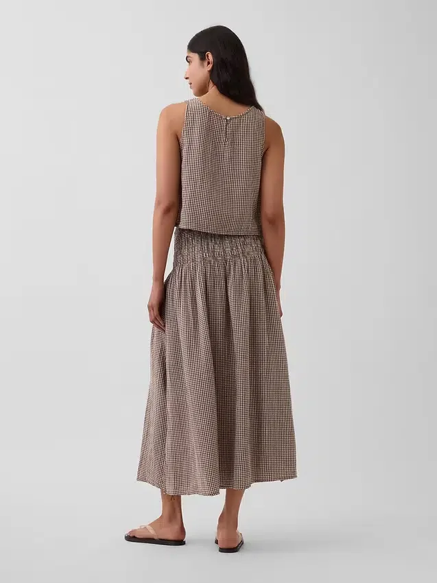 Jupe longue en gaze de coton à taille smockée