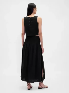 Jupe longue en gaze de coton à taille smockée