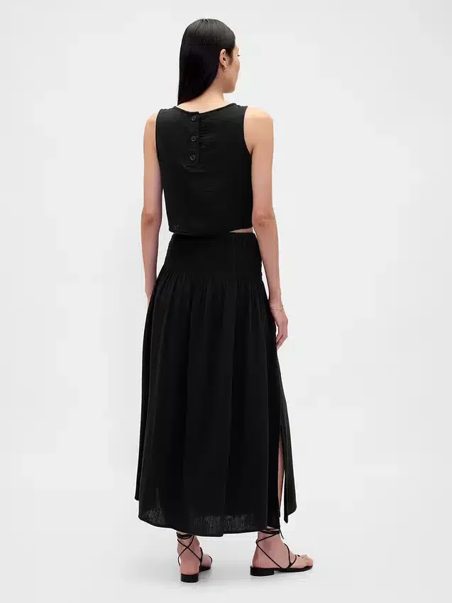 Jupe longue en gaze de coton à taille smockée