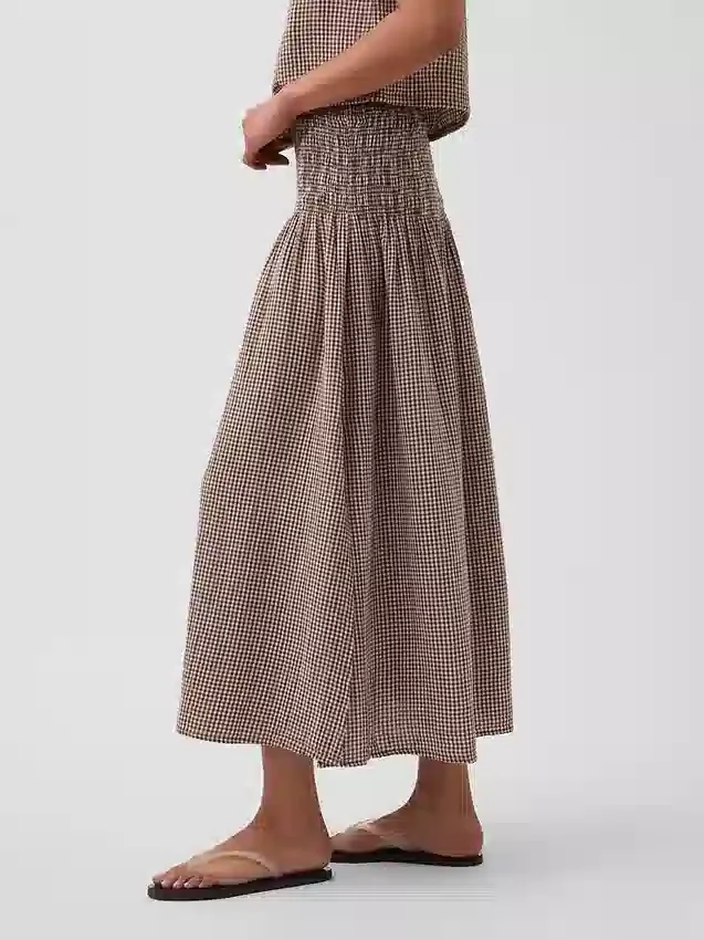 Jupe longue en gaze de coton à taille smockée