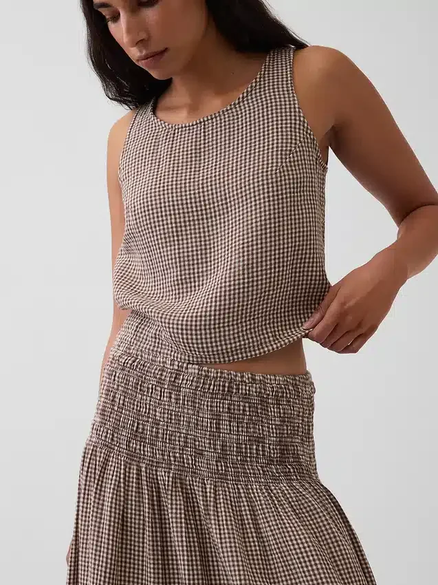 Jupe longue en gaze de coton à taille smockée