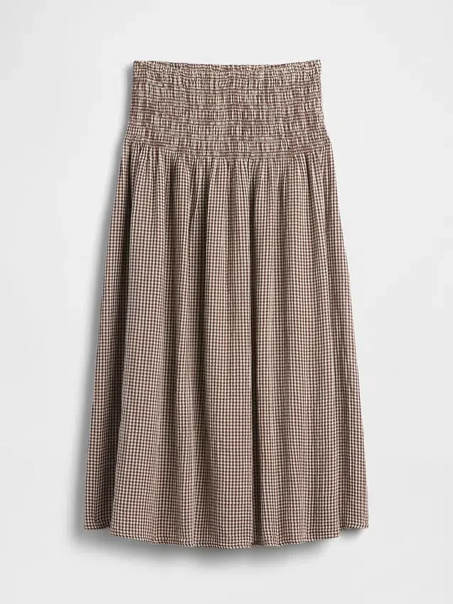 Jupe longue en gaze de coton à taille smockée