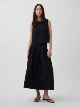 Jupe longue taille basse en popeline