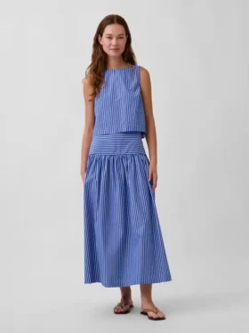 Jupe longue taille basse en popeline