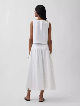 Jupe longue taille basse en popeline