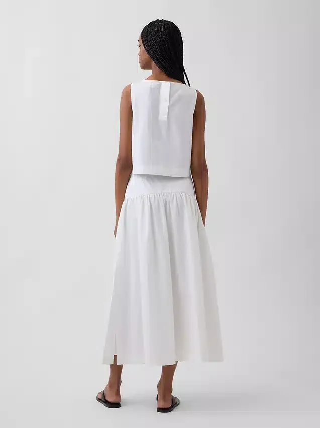 Jupe longue taille basse en popeline
