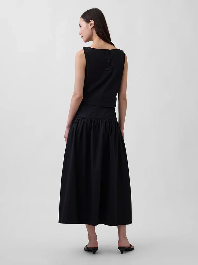 Jupe longue taille basse en popeline