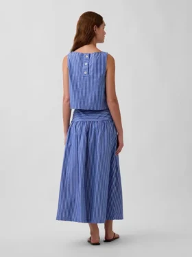 Jupe longue taille basse en popeline