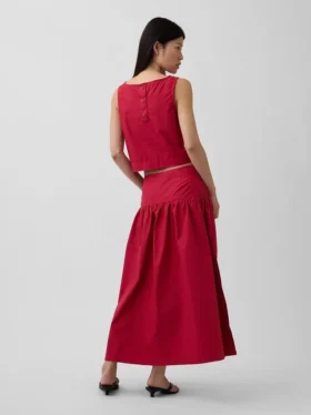Jupe longue taille basse en popeline