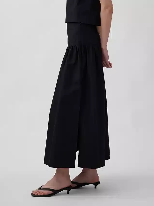 Jupe longue taille basse en popeline