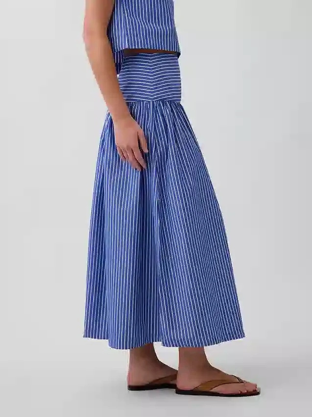 Jupe longue taille basse en popeline