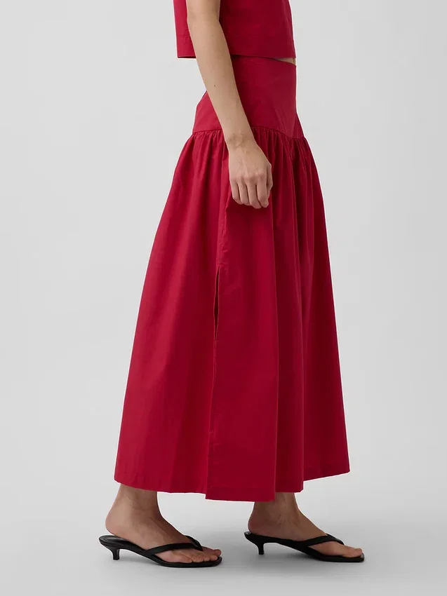 Jupe longue taille basse en popeline