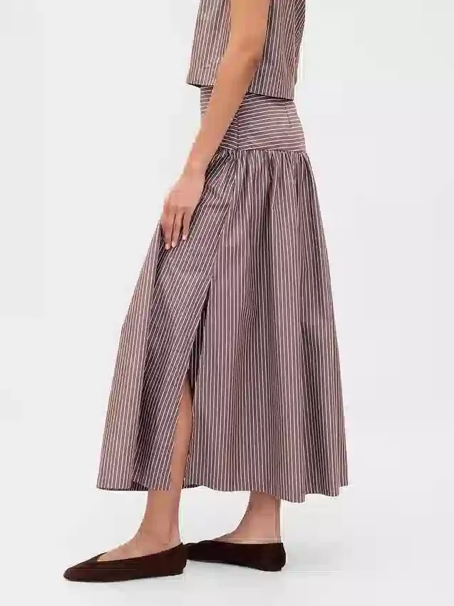 Jupe longue taille basse en popeline