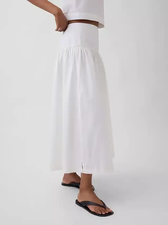 Jupe longue taille basse en popeline