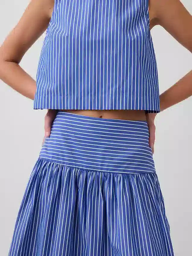 Jupe longue taille basse en popeline